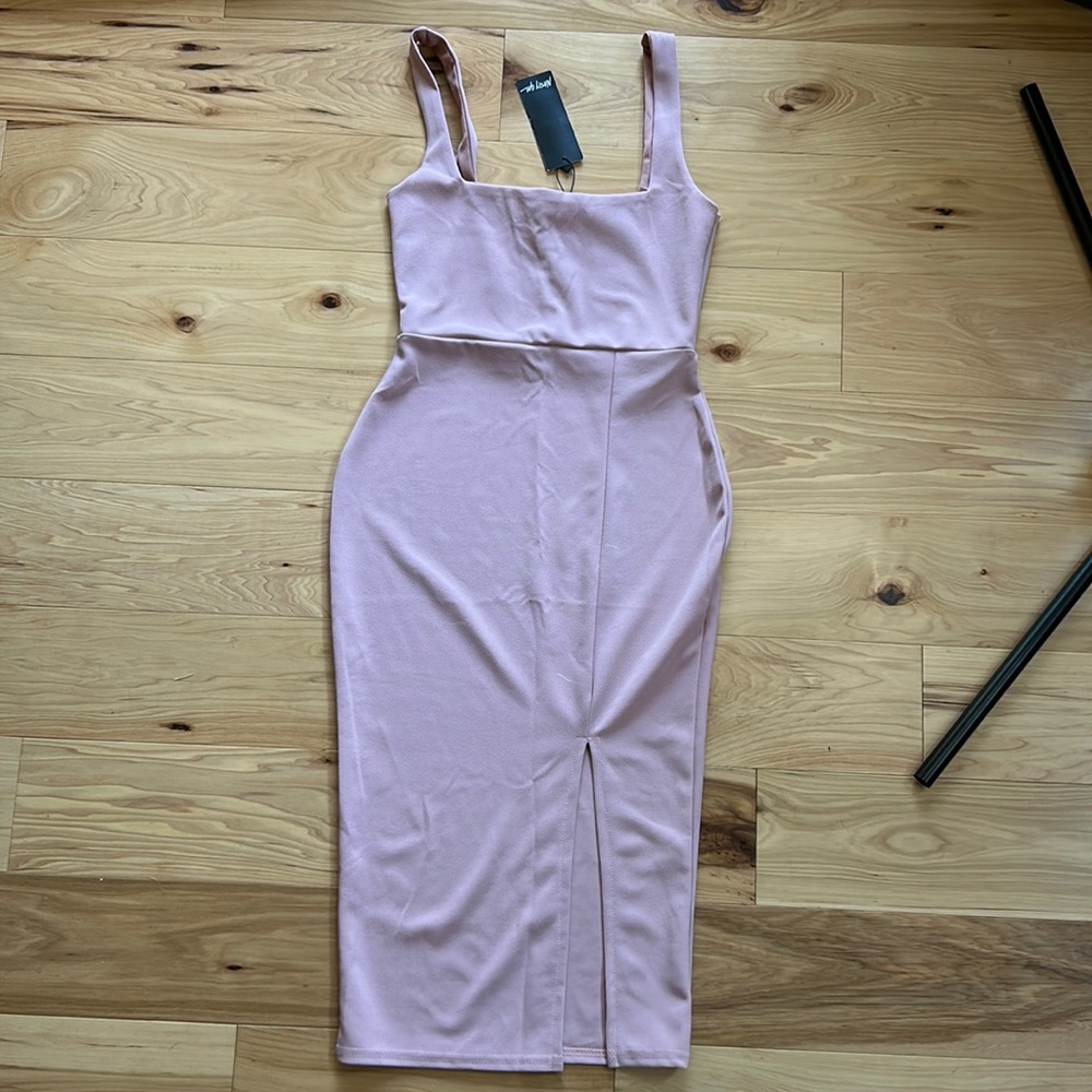 NWT Nasty Gal Squarin To Go Midi Dress Dusty Rose | Size 6